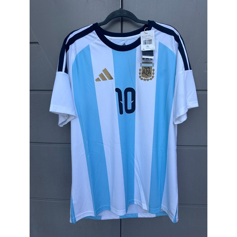 NWT Adidas Argentina 26 Home Messi #10 Soccer Jersey M White Ice Blue AFA Slim - Picture 10 of 16